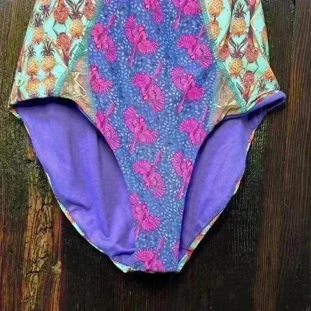 MAAJI One Piece Tie Scoop Back Pineapple Bird Swimsuit Women Small (Retail $178) - Picture 4 of 14